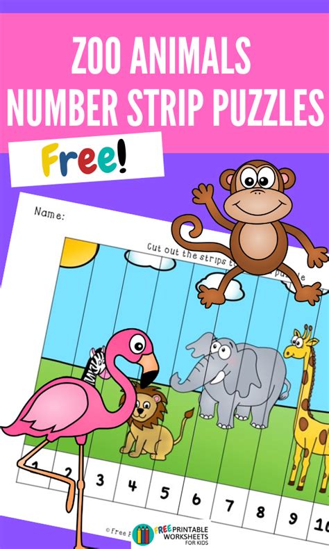 cute zoo animals number strip puzzle  learning   sequencing