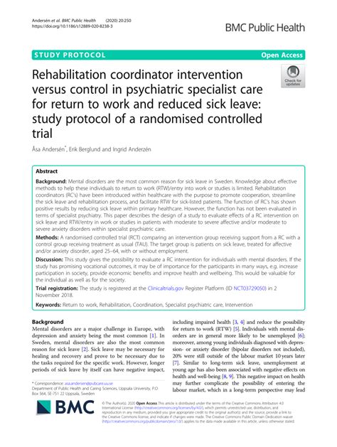 Pdf Rehabilitation Coordinator Intervention Versus Control In