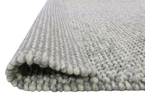 wool chunky loop pile light grey colour rug