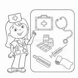 Doctor Coloring Kit Pages Outline Cartoon Medical Aid First Ambulance Band Kids Set Book Medicine Color Printable Found Preview sketch template