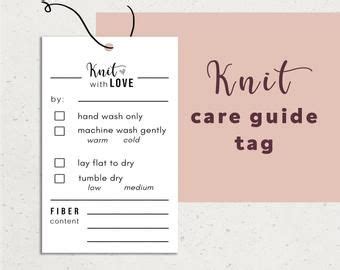 knit  love care guide tag printable fiber care guide hand knit