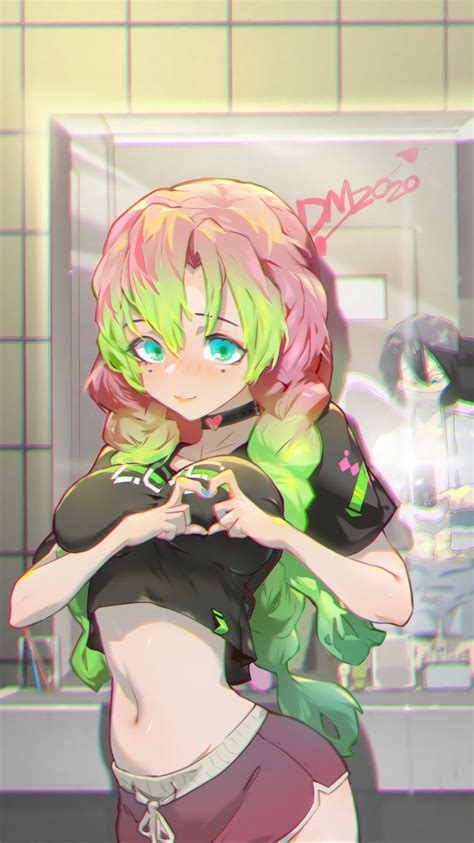 Demon Slayer Girl With Pink And Green Hair Manga