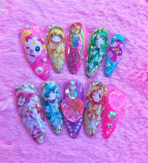 precure smileglitterforce anime inspired nails etsy  cute
