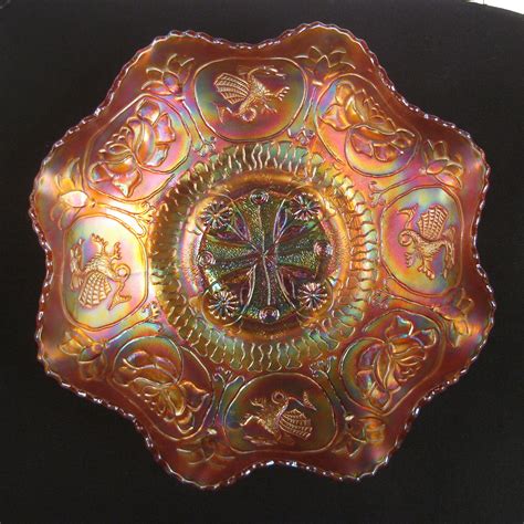 antique fenton marigold dragon lotus carnival glass bowl carnival glass
