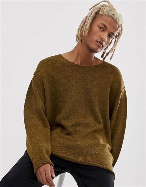 asos design knitted oversized textured sweater  brown asos