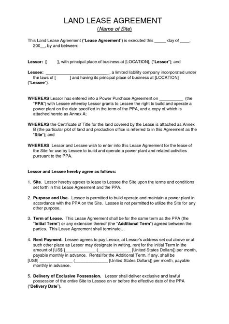 land lease agreement printable lease agreement
