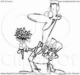 Courting Holding Flowers Man Toonaday Royalty Outline Gift Illustration Cartoon Rf Clip sketch template