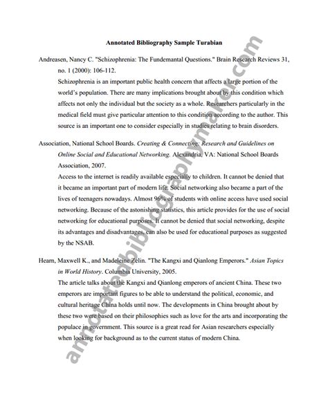 turabian annotated bibliography format turabian style guide olson