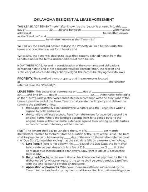 oklahoma residential lease agreement   word