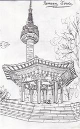 Namsan Seoul Corea Kpop Towers sketch template