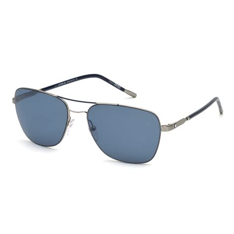Montblanc Modified Pilot Sunglasses Silver Blue