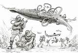 Nautilus Verne Submarine Kraken Leagues Squid Vuelta Literatura Attacked Ship Atacado Astronomia Ochenta Mundos Seamen Described Barcos sketch template
