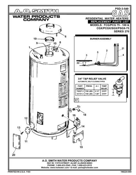 replacement parts list ao smith water heaters