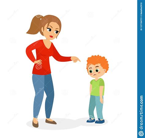 vector illustration of mother character scolding her upset son mom punishes son concept in flat