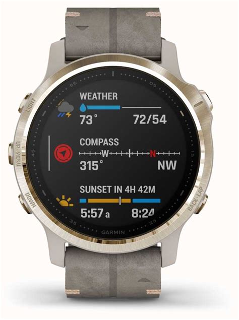 Garmin Fenix 6s Pro Sapphire Light Gold With Shale Suede Strap And