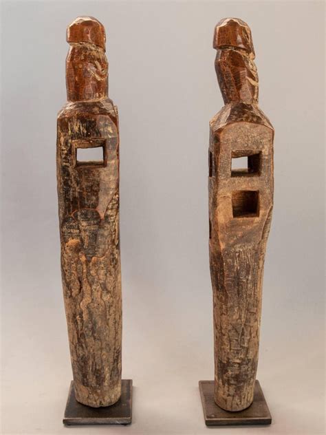 pair  carved wooden chair legs tharu  nepal early