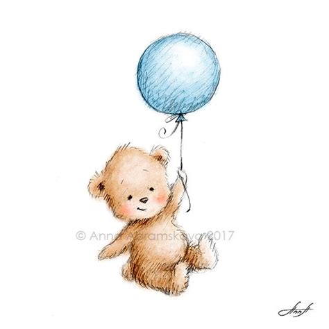 Un prodotto made in italy. Acuarela y lÃ¡piz de dibujo de oso de peluche con globo. Arte | Etsy