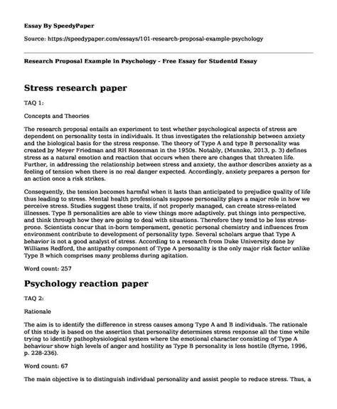 research proposal   psychology  essay  studentd