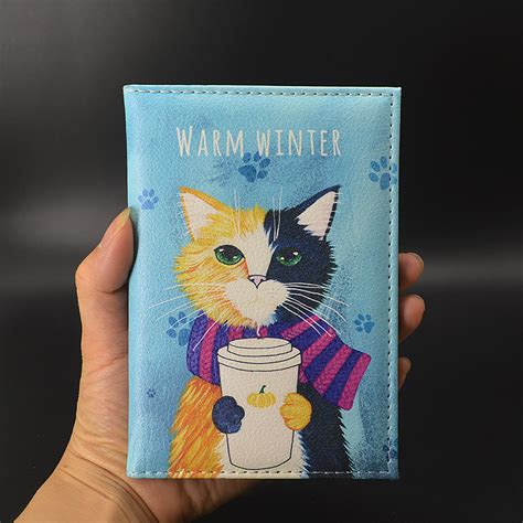cute cat passport cover travel wallet pu leather case  passports