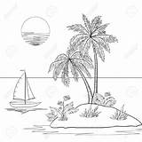 Drawing Island Palm Tropical Trees Tree Sea Ship Beach Coloring Drawings Sun Clipart Tattoo Pages Insel Vector Simple Flowers Kids sketch template