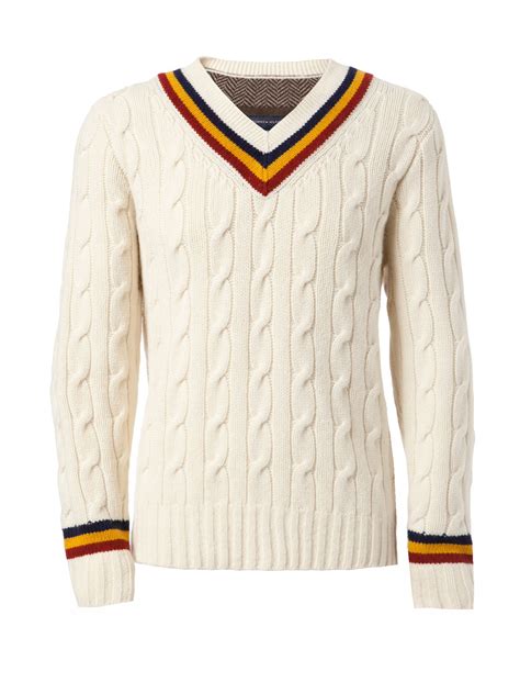 Tommy Hilfiger Walter Cable Cricket Vneck Sweater In White For Men Lyst