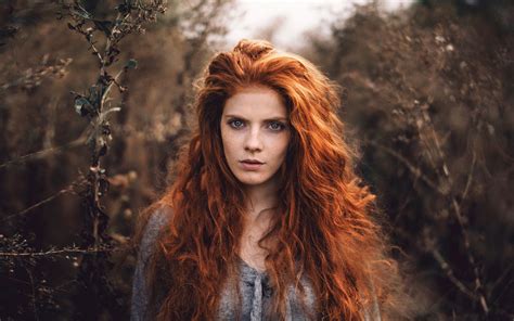wallpaper face women outdoors redhead model depth of