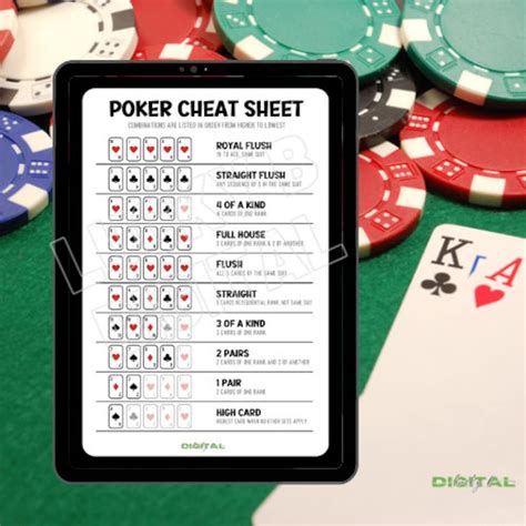 poker cheat sheet printable  file    cards  etsy