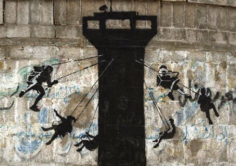 banksy unveils   series  pieces  gaza palestine streetartnews streetartnews