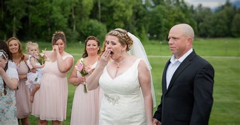 bride breaks down at her wedding as she s surprised by man