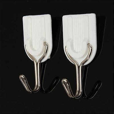 pcs white strong  adhesive sticky hooks hanger holder wall door diy  ebay