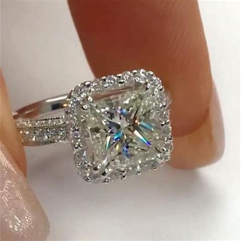4 51ct Princess Cut White Sapphire 925 Sterling Silver Halo Engagement