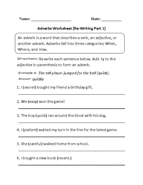 regular adverbs worksheets  writing adverbs worksheet part