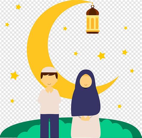Gambar Pasangan Muslim Ramadan Kareem Kartun Islam Lentera Ramadan Png