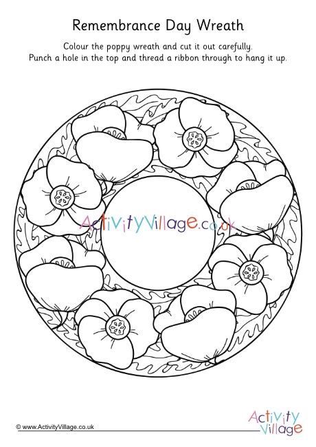 remembrance day wreath colouring page