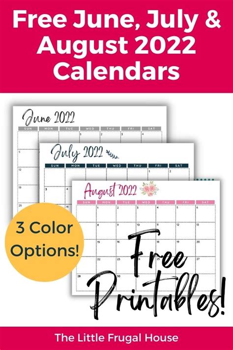 printable calendar june july august    frugal house