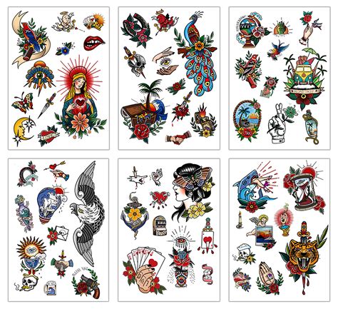 buy 60pcs 6 sheets classic temporary tattoos old school stickers