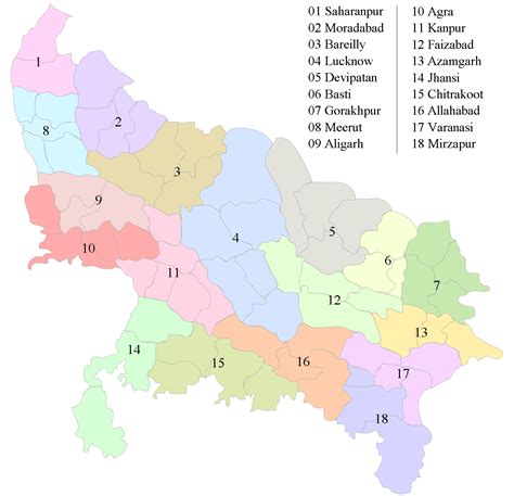 divisions map  uttar pradesh mapsofnet