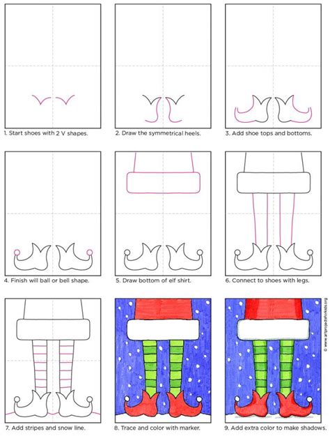 easy   draw elf shoes tutorial video  elf shoes coloring page
