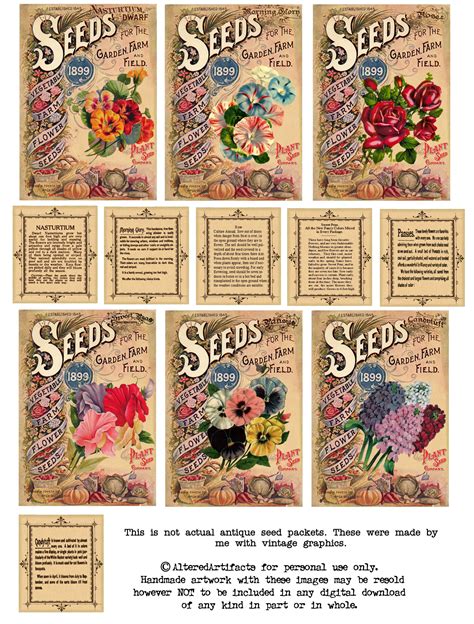 altered artifacts  antique flower seed packets printable vintage
