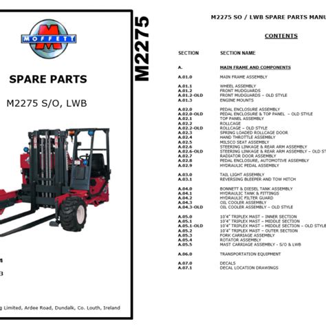 moffett truck mounted forklift   spare parts manual electrical schematic