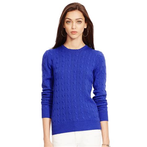 polo ralph lauren cable knit cashmere sweater  blue deep royal lyst