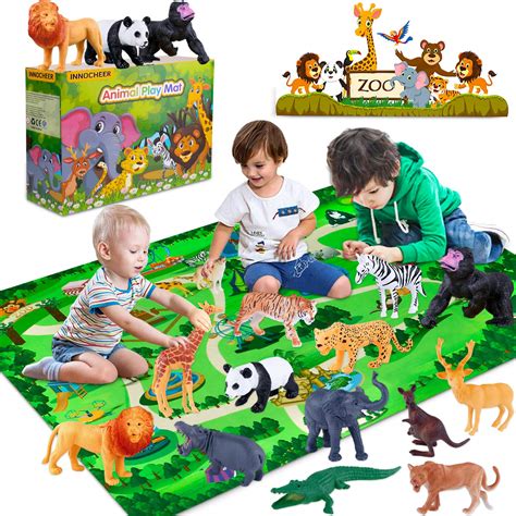 buy innocheer safari animals figures toys realistic wild zoo animals figurines  play mat