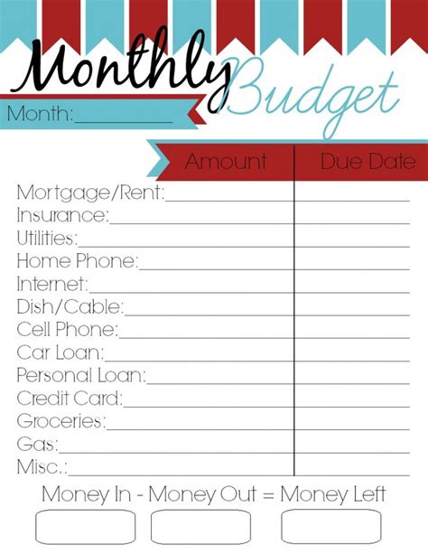 monthly budget printable woman   roles