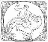 Coloring Theseus Minotaur Greek Mythology Heroes Monsters sketch template