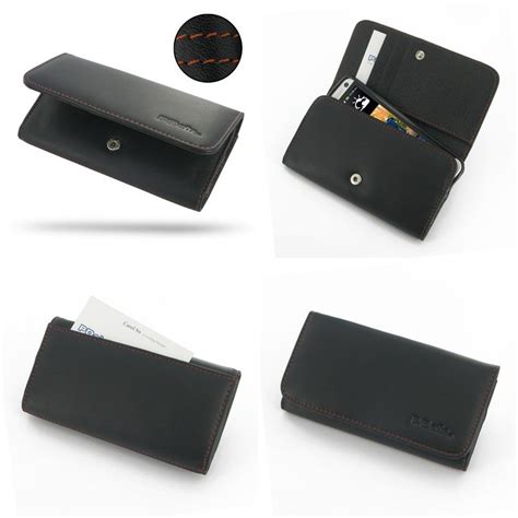Pdair Leather Wallet For The New Htc One 801e 801s Black Orange Stitch
