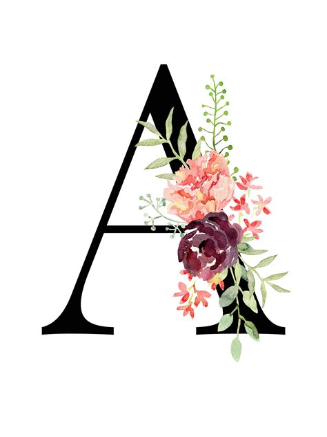 letter  floral alphabet instant digital  etsy