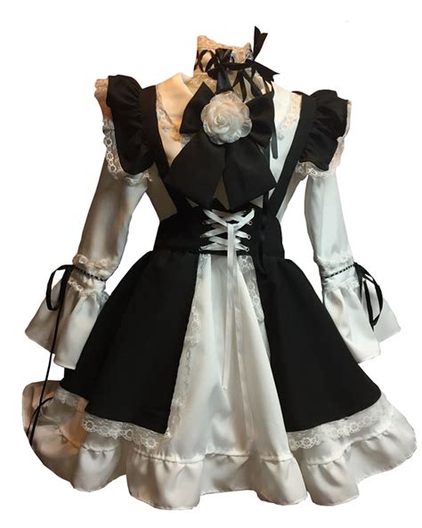 adult women french maid costume cross lace bow dress