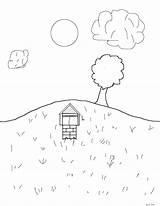Hill Coloring Pages Tree Colouring Color Draw Getdrawings Myself Teaching Landscape Simple Sun Getcolorings Template Cierra sketch template