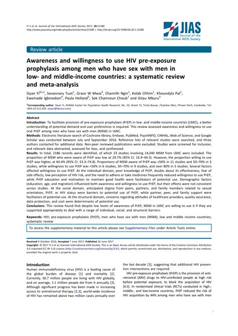 pdf awareness and willingness to use hiv pre exposure prophylaxis among men who have sex with