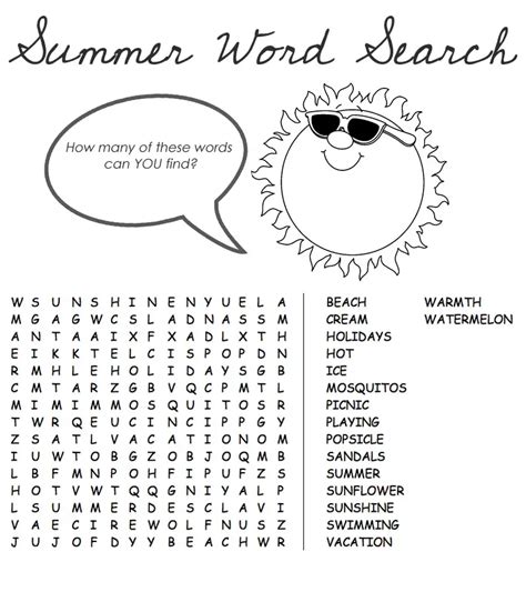 cool printable summer word searches kitty baby love